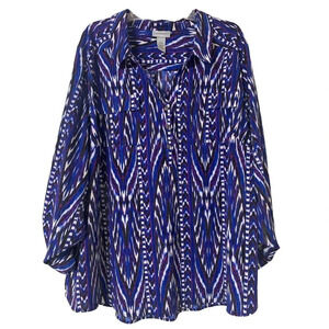 Catherine’s Lightweight Blue, White, Purple Blouse Size 3X Front Pockets (E2)